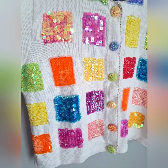 Berek By Takako Sakon 1980’s  Sequin Beaded Boho Sweater Cardigan Sz Small RARE - Picture 3 of 12